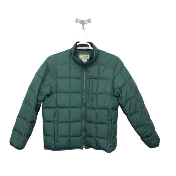 LL Bean Quilted Fill Zip Down Jacket Nylon Green Size Medium